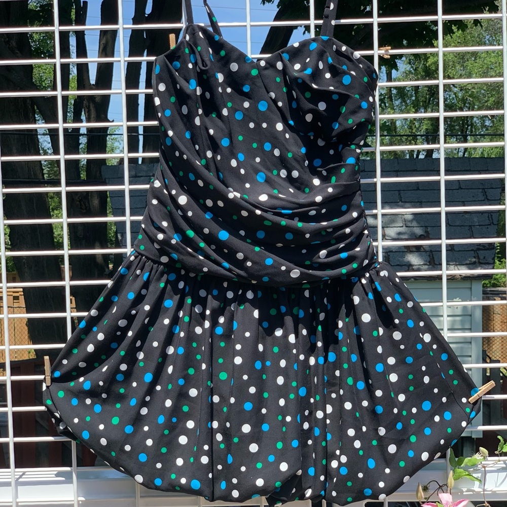 Spaghetti strap polka dot mini dress